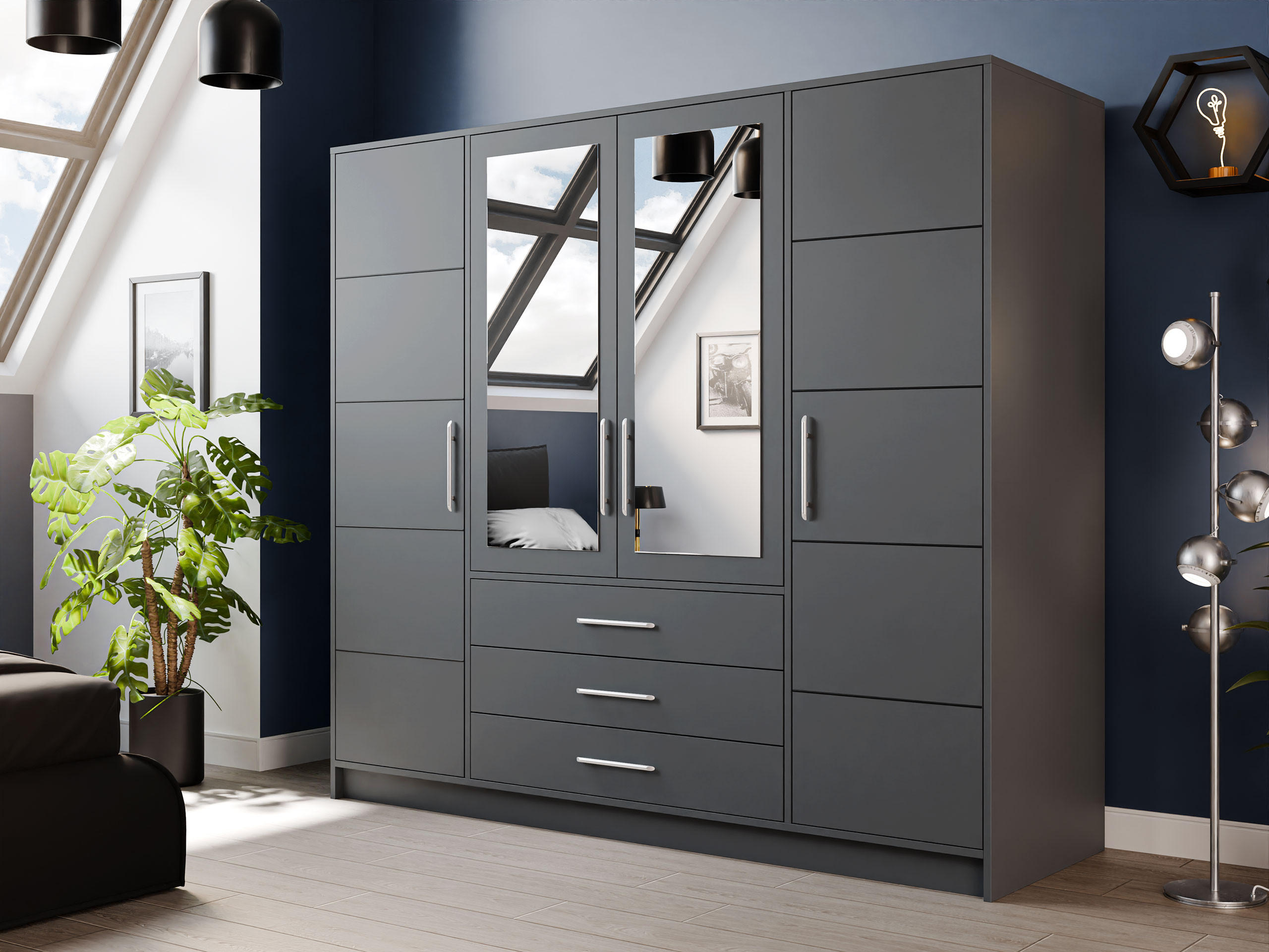 KLEIDERSCHRANK Bali D4 - Silberfarben/Graphitfarben, Holzwerkstoff (196/200/58cm) - MIRJAN24