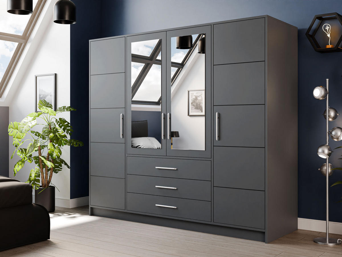KLEIDERSCHRANK Bali D4 - Silberfarben/Graphitfarben, Holzwerkstoff (196/200/58cm) - MIRJAN24