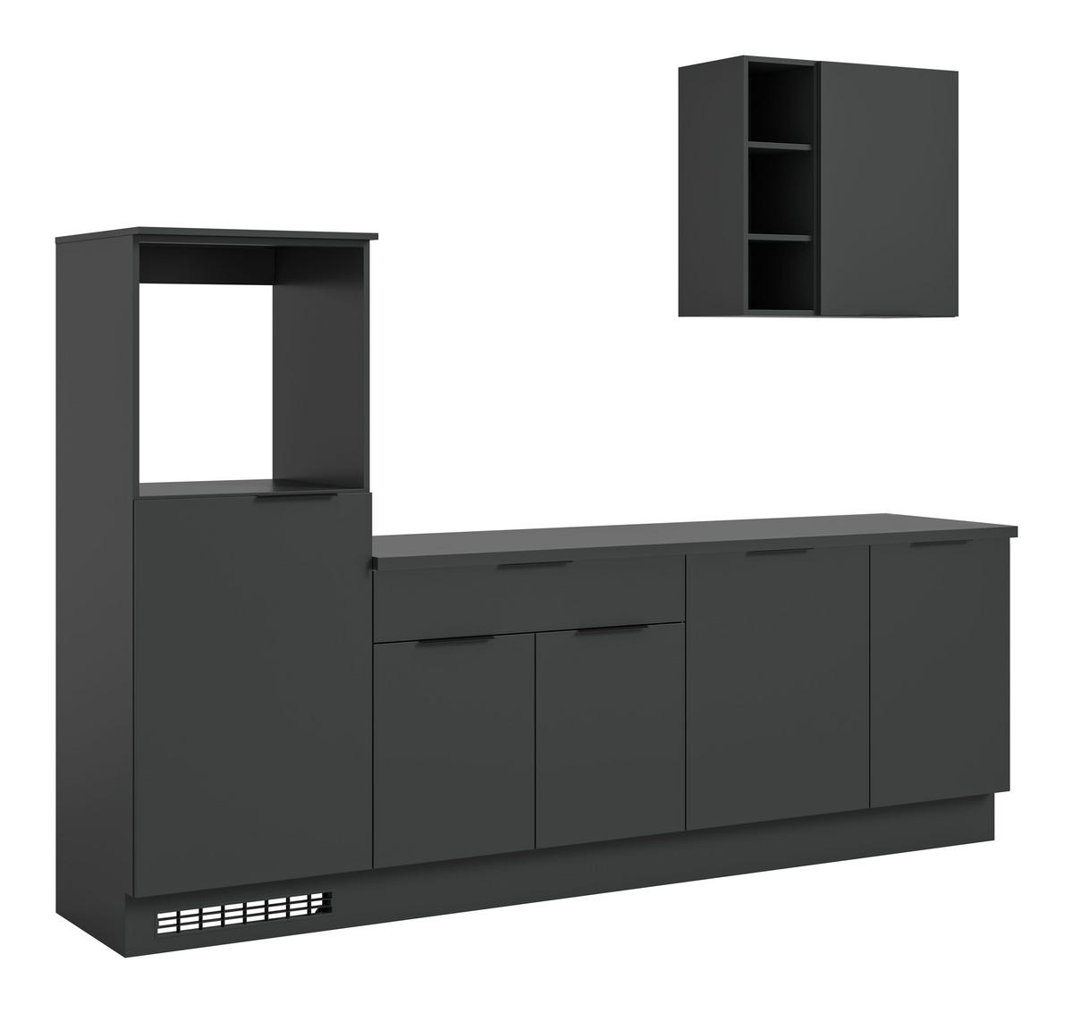 KÜCHENZEILE (ohne E-Geräte) MILLER (B/H/T: ca. 260/222/60 cm) in schwarz/schwarz - Schwarz, Holzwerkstoff (260/222/60cm)