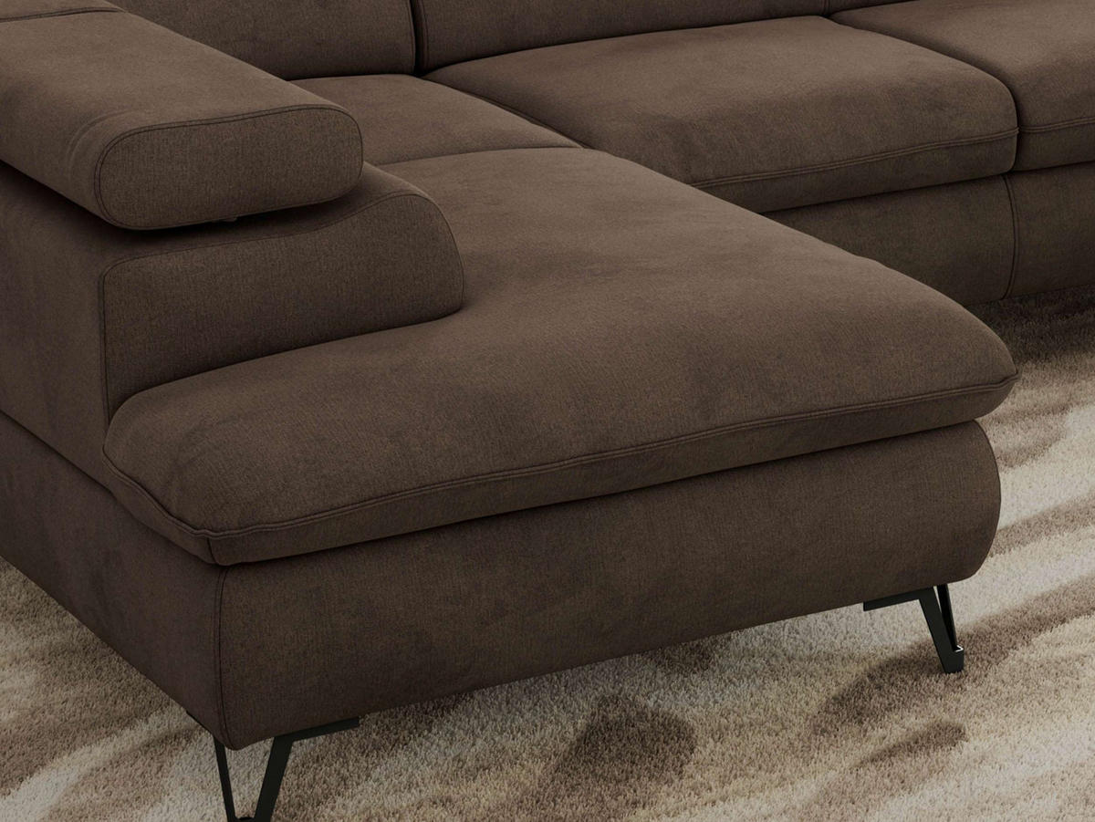 WOHNLANDSCHAFT PABLO U Velvet Braun - Schwarz/Braun, Textil/Metall (346/76/208cm) - MKS