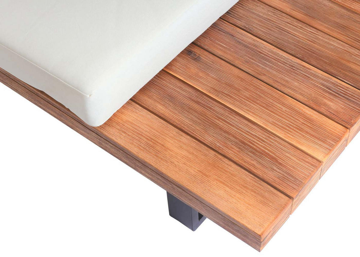 GARTEN-GARNITUR Hellbraun Polster Cremeweiß - Braun, Holz - PROREGAL