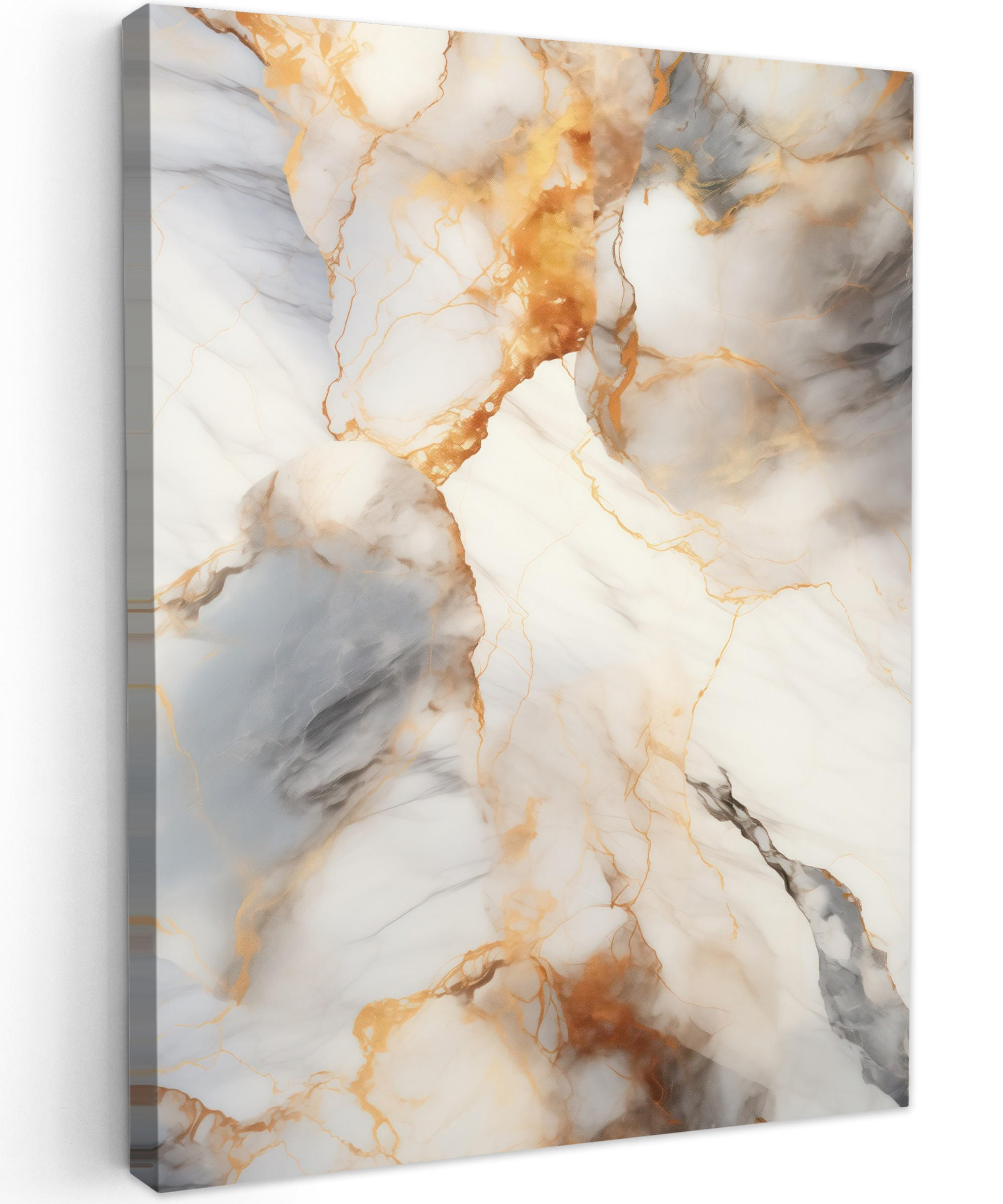 LEINWANDBILD Marmor - Grau - Gold 30x40 cm - Weiß, Textil (30/40cm) - MuchoWow