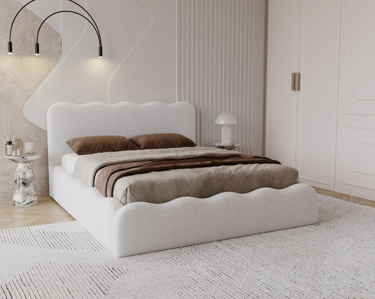 POLSTERBETT 160x200 Wave, Bettkasten, Boucle, Creme - Creme, Holz/Textil (160/200cm) - Emporius