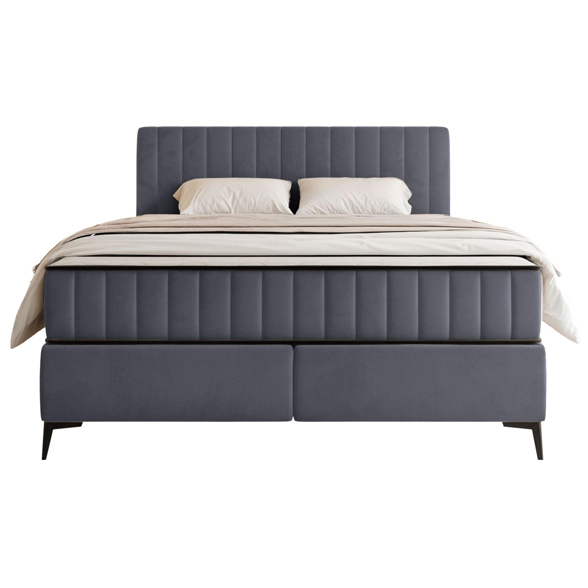 BOXBETT Mufasso Grau Samtbezug 160x200 cm - Schwarz/Grau, Textil/Metall (160/200cm) - Selsey