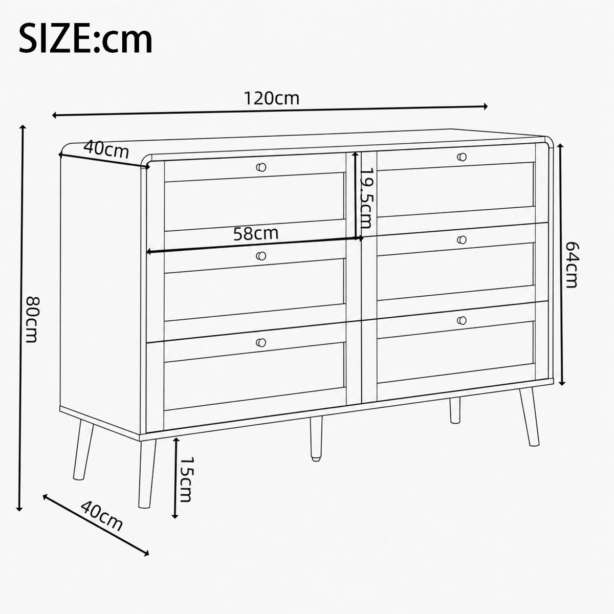 KOMMODE 120cm Walnuss mit 6 Schubladen und Rattan - Walnussfarben, Holzwerkstoff (120/80/40cm) - FLIEKS