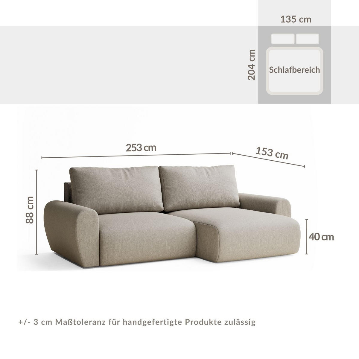 ECKSOFA MIT SCHLAFFUNKTION Numba Braun Webstoff - Schwarz/Braun, Holz/Holzwerkstoff (253/153cm) - Maison de Reve