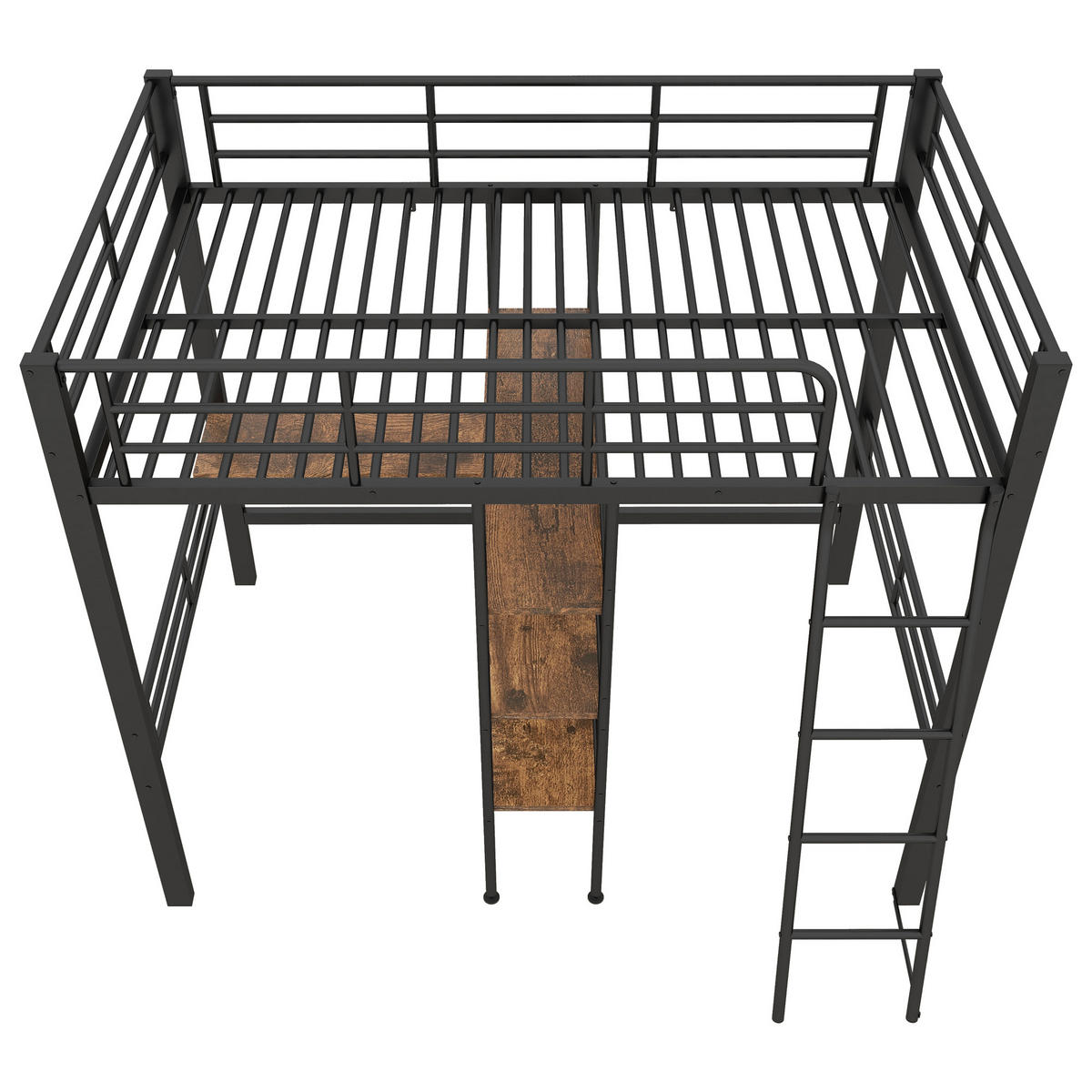 HOCHBETT metall schwarz 90x200cm mit schreibtisch regal - Schwarz, Metall (90/200cm) - Urban Meuble