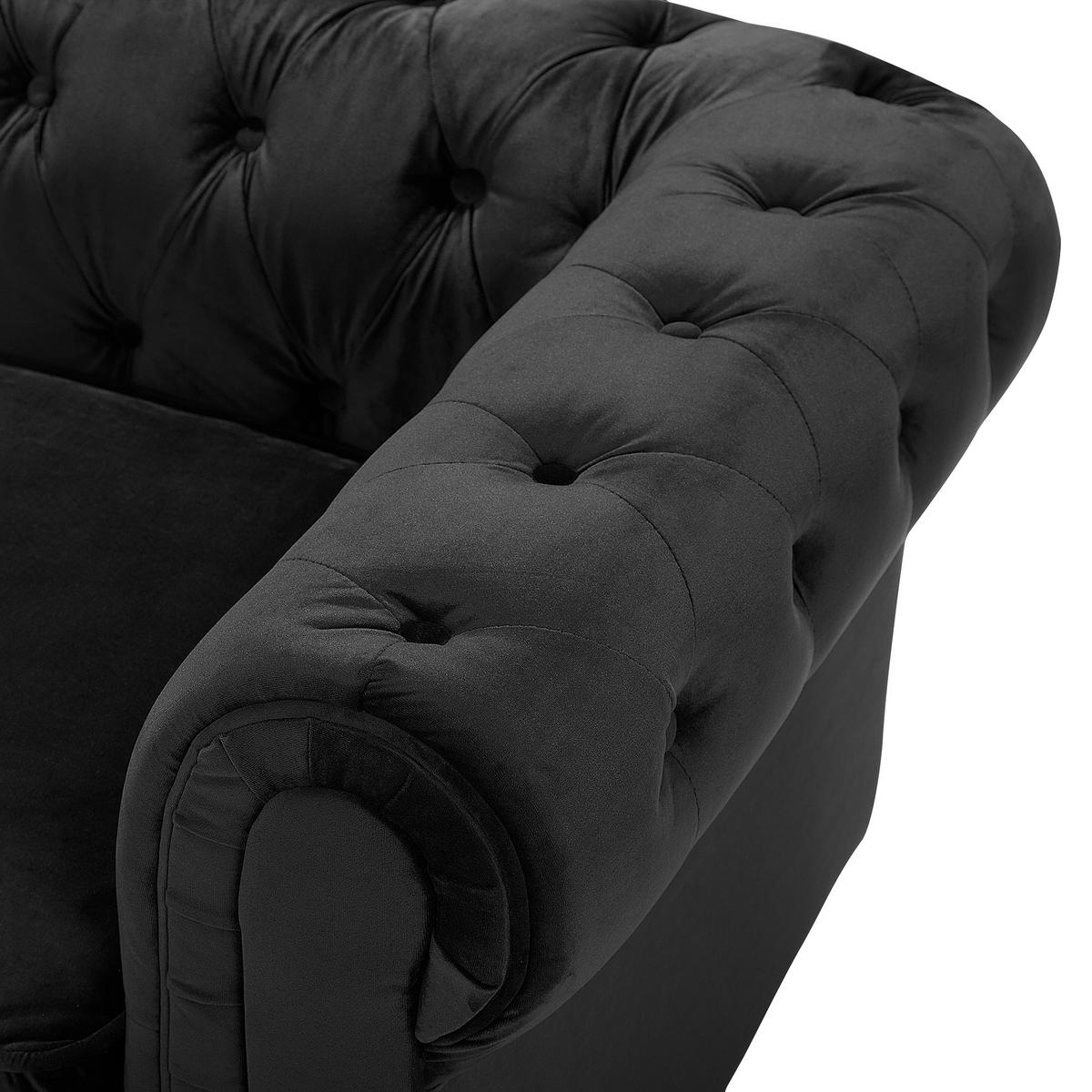 SESSEL Samtstoff schwarz Chesterfield - Dunkelbraun/Schwarz, Textil (110/70/75cm) - Beliani