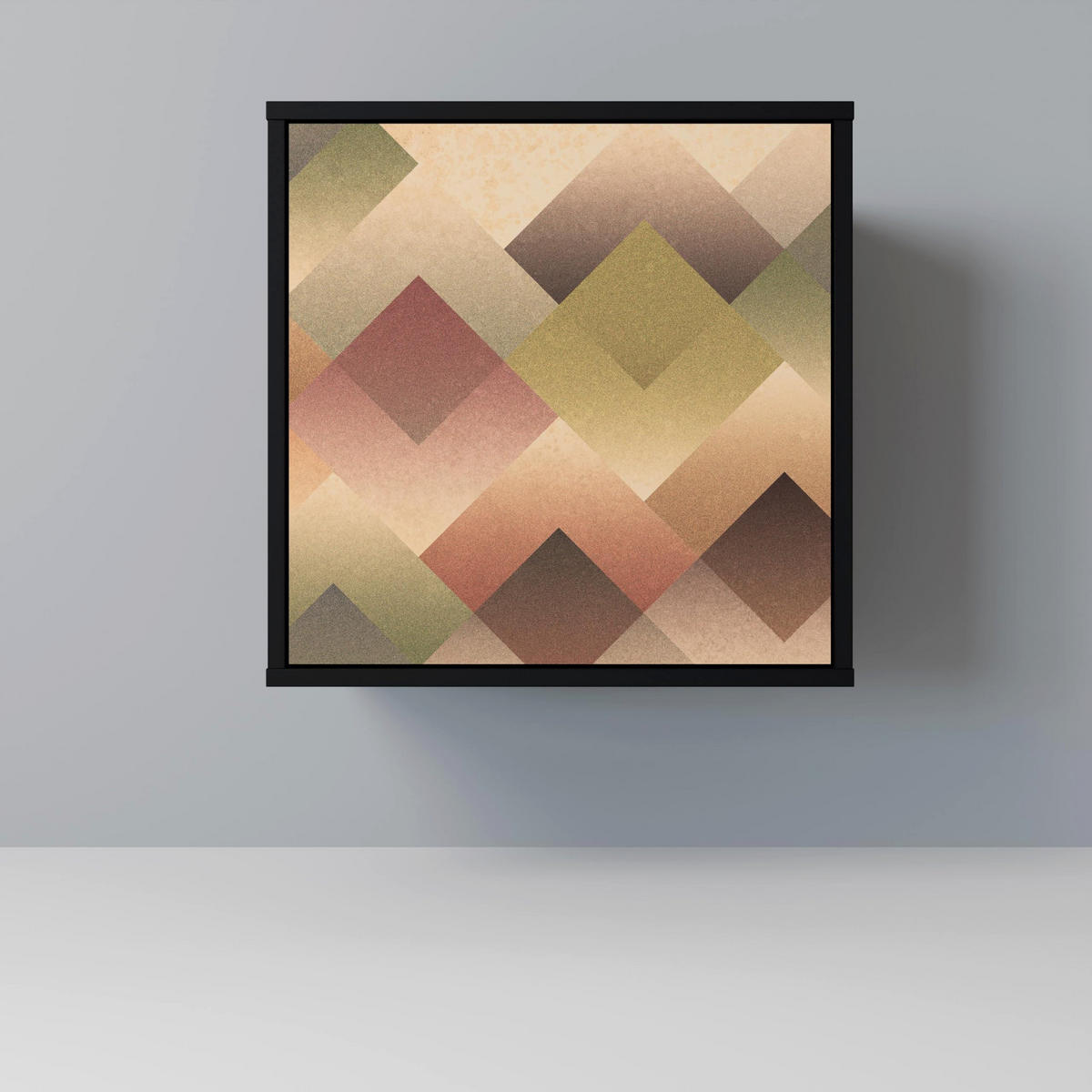 SIDEBOARD GEOMETRIC FUSION, Schwarz, 57,5x42x75,5 cm, Goldfarbene Metallfüße - Goldfarben/Multicolor, Holzwerkstoff/Metall (57.5/75.5/42cm) - SpaceRebels