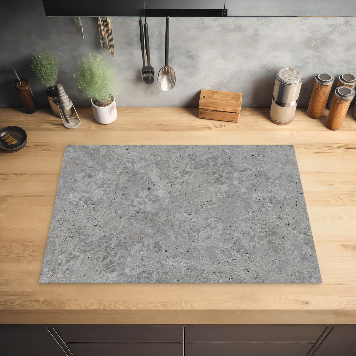 HERDABDECKPLATTE Beton - Schiefer - Grau - Struktur aus Beton Herdabdeckung Induktionsfeld 75x52 cm - Hellgrau, Kunststoff (75/52/0.2cm) - MuchoWow