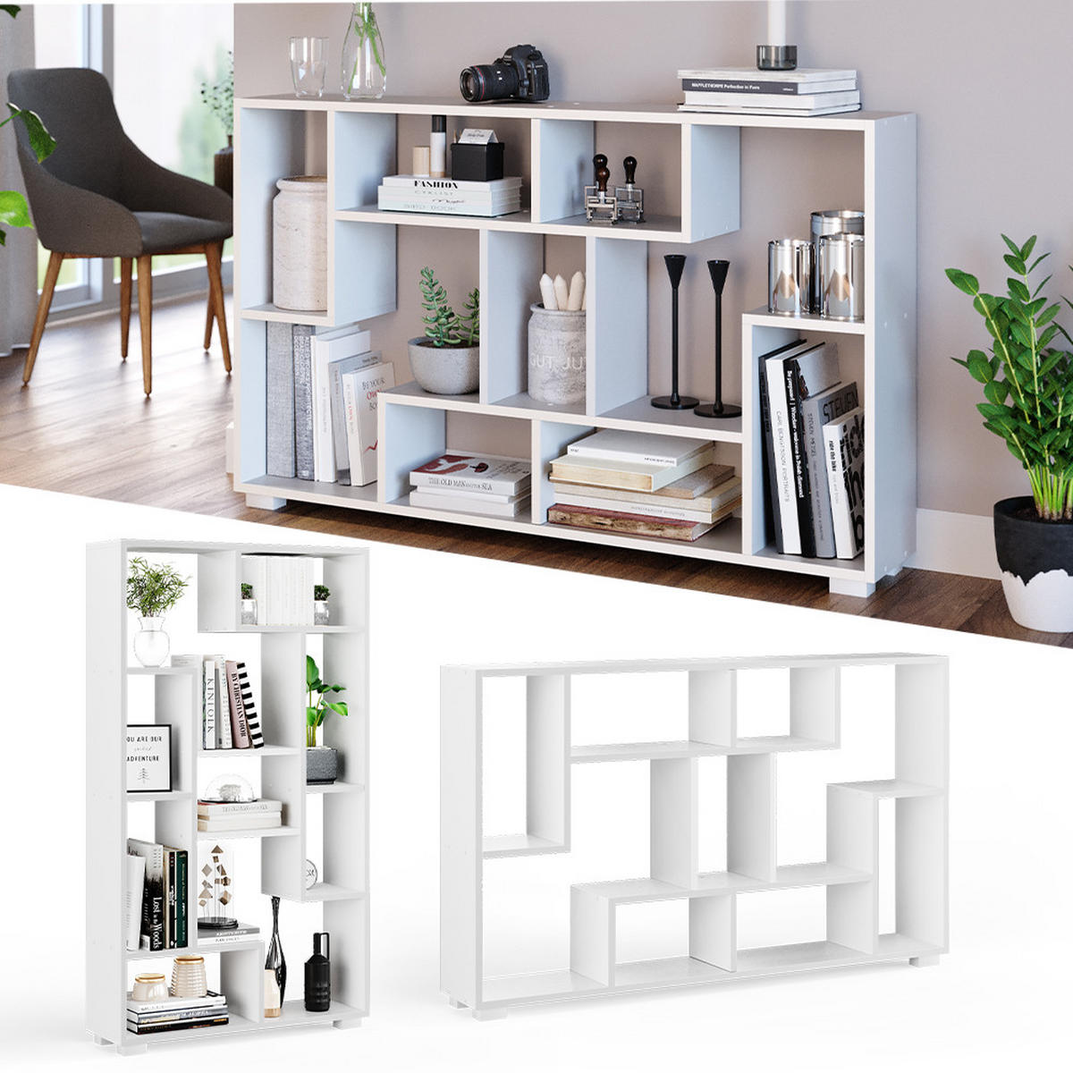 RAUMTEILER Domus Weiß 70.2 x 120 cm 9 Fächer - Weiß, Holzwerkstoff (70.2/120/20.1cm) - Vicco