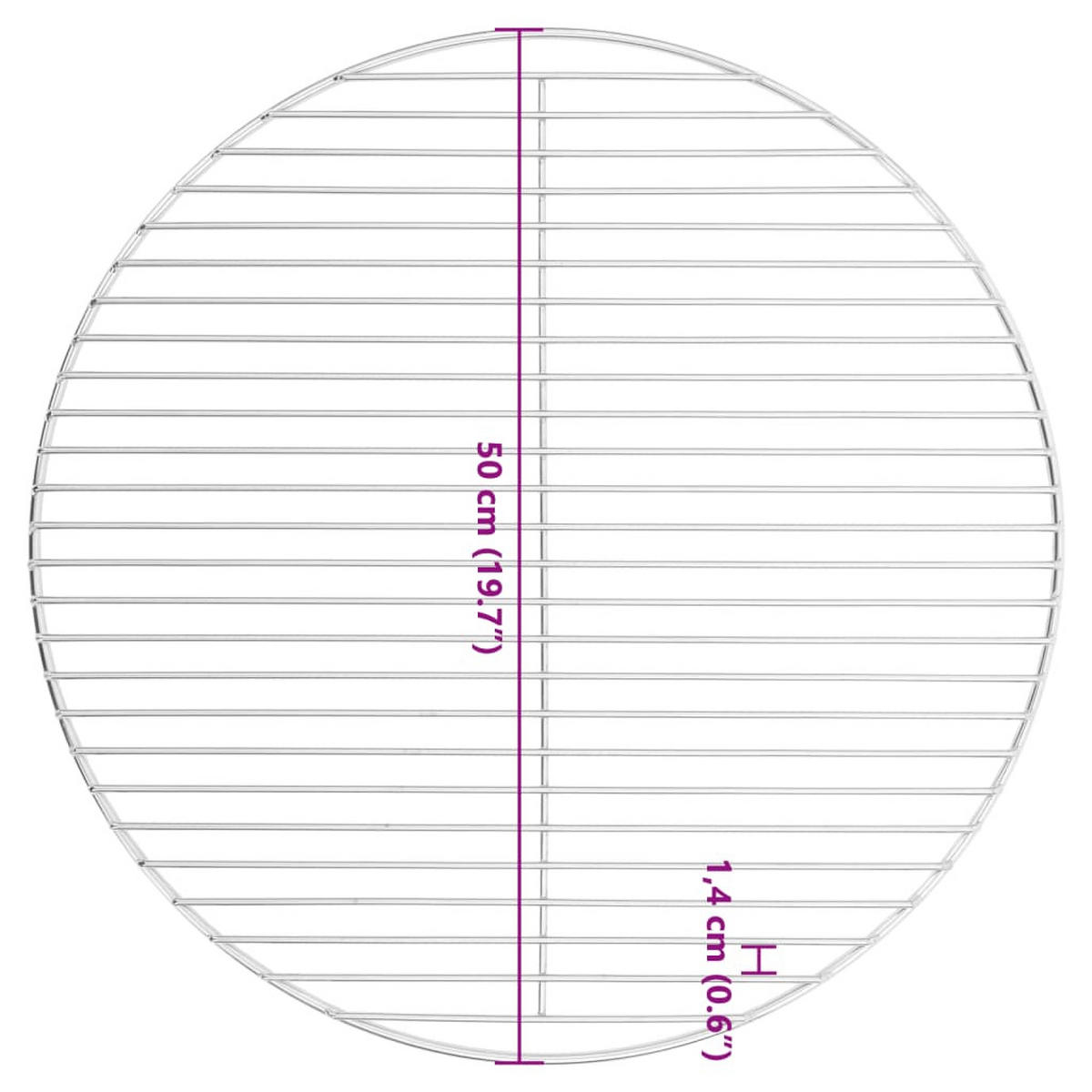 GRILLROST Rund Ø50 Cm 304 Edelstahl - Silberfarben, Metall (50/50cm) - vidaXL