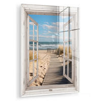 ACRYLGLASBILD Fenster - Meer - Küste - Natur - Ausblick - Strand - Wattenmeer 60x80 cm - Beige, Glas (60/80cm) - MuchoWow