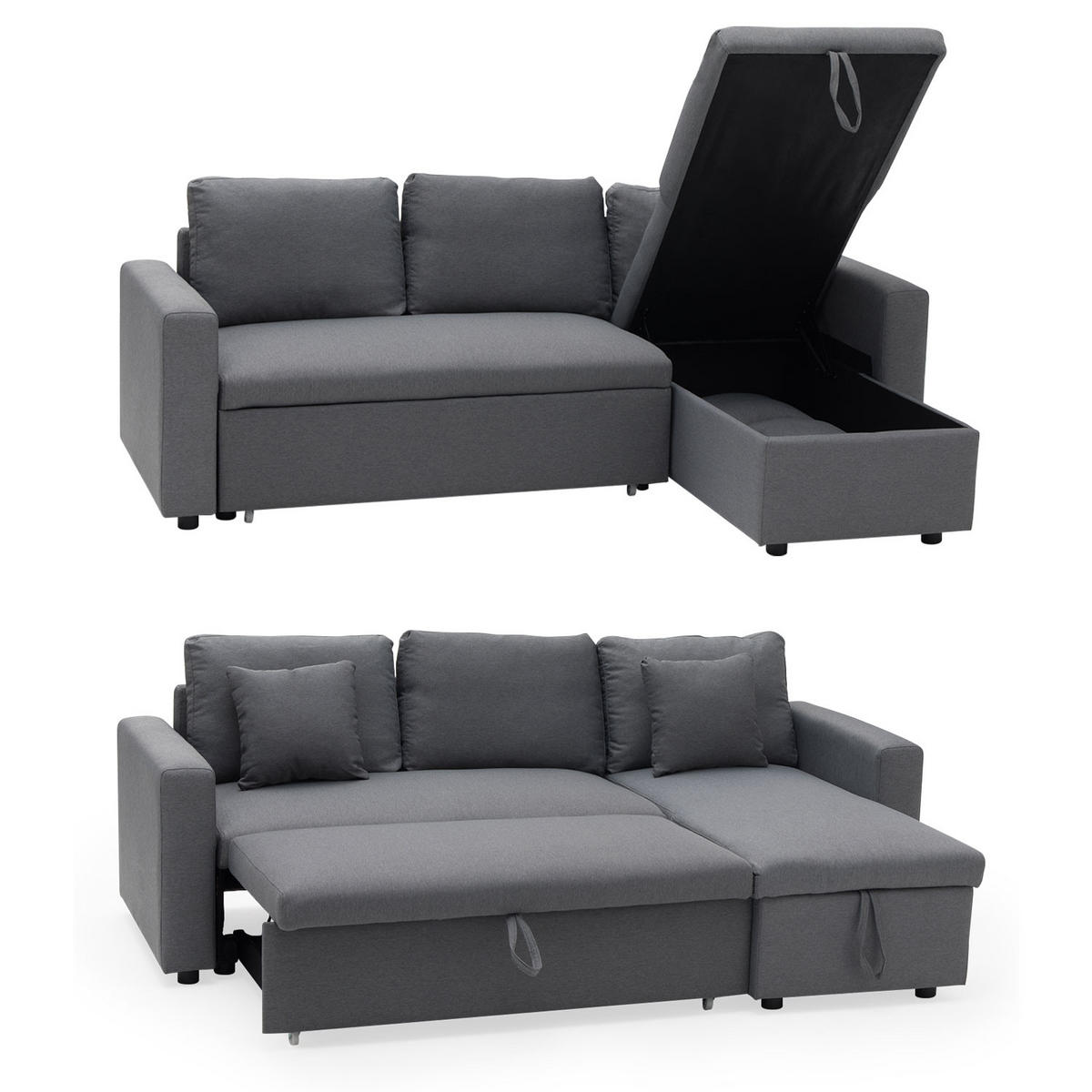 ECKSOFA CLARK GRAU 3 PLÄTZE - Grau, Textil (225/146cm) - Happy Garden
