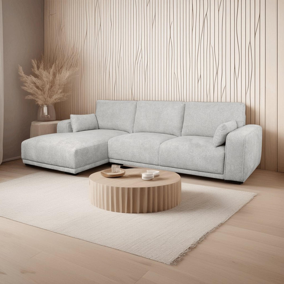 ECKSOFA Webstoff Grau - Schwarz/Grau, Holz/Textil (105/305cm) - Furnhouse