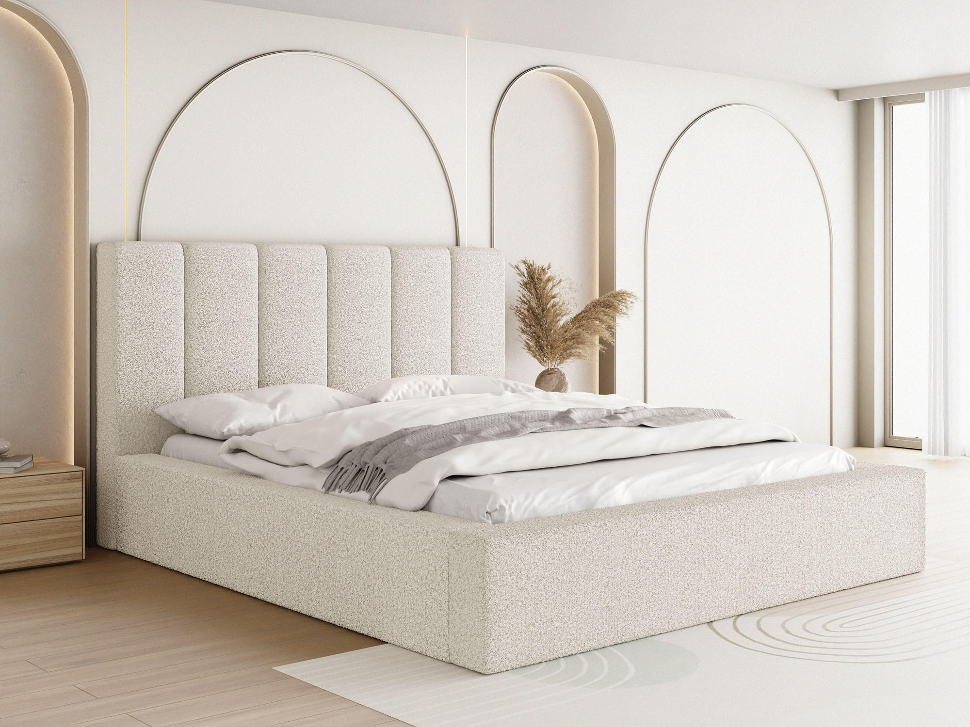 POLSTERBETT Amira mit Bettkasten, Creme Boucle 120x200 cm - Birkefarben/Schwarz, Holz/Holzwerkstoff (120/200cm) - WFL GROUP