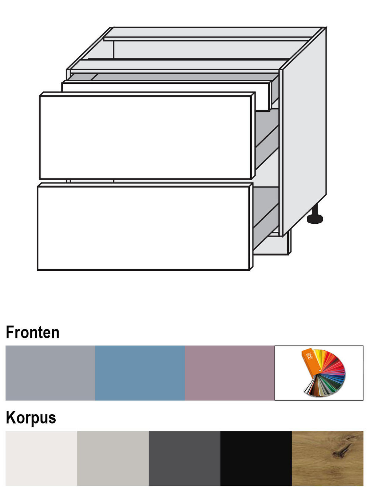 SCHUBLADENUNTERSCHRANK Bari D2A/90/1A Grau / RAL 5024 pastellblau 90 / 50 / 82cm - Blau/Grau, Holz/Holzwerkstoff (90/82/50cm) - Feldmann-Wohnen
