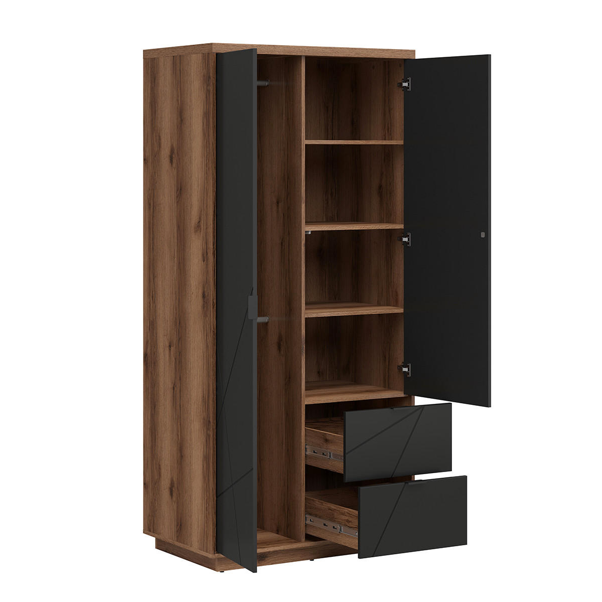 SCHRANK 2 Türen Sven Schwarz und Holz - Schwarz, Holzwerkstoff (94/201/57cm) - Petits-meubles