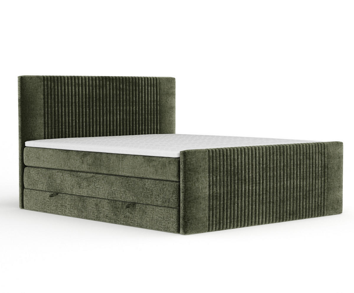 BOXSPRINGBETT Bergamo Olivenfarbe 160/200 cm - Schwarz/Olivgrün, Holz/Holzwerkstoff (160/200cm) - Maison de Reve