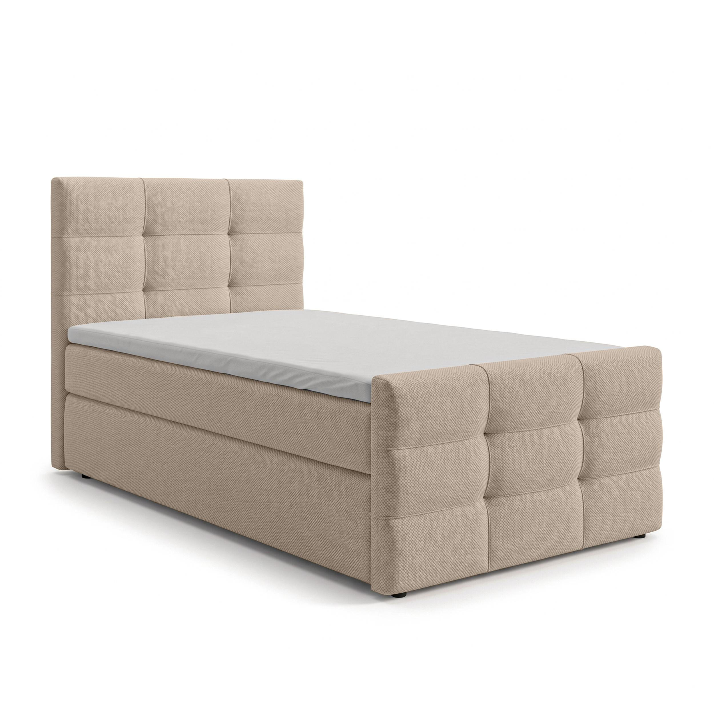 BOXBETT DEFNE 100x200 cm mit Fußteil und Matratze - Creme + TOPPER - Creme/Schwarz, Holz/Holzwerkstoff (100/200cm) - AX Living