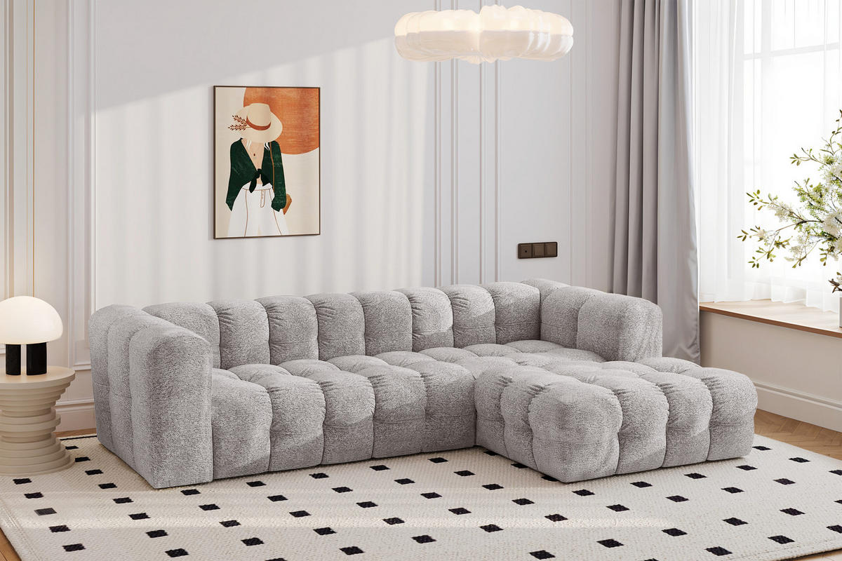 ECKSOFA L-form BALOO L, Chenille-Stoff Arena, Hellgrau, Rechts - Hellgrau, Holz (280/193cm) - Kaiser Möbel