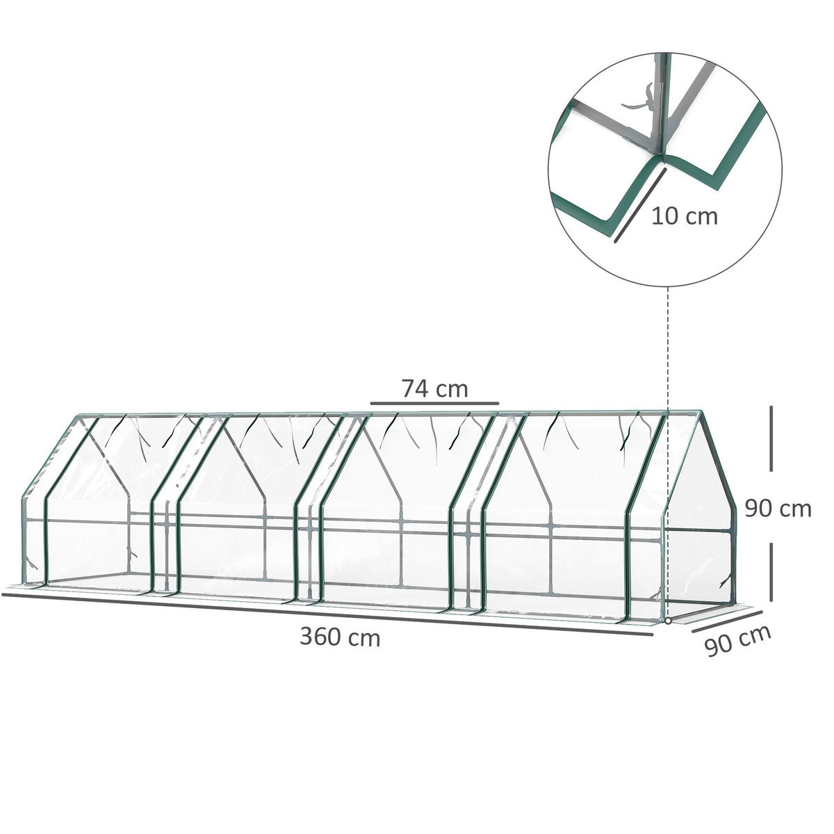 GEWÄCHSHAUS DE-12042 mit 4 Fenstern Transparent - Transparent, Kunststoff (90/90/360cm) - ComfortXL