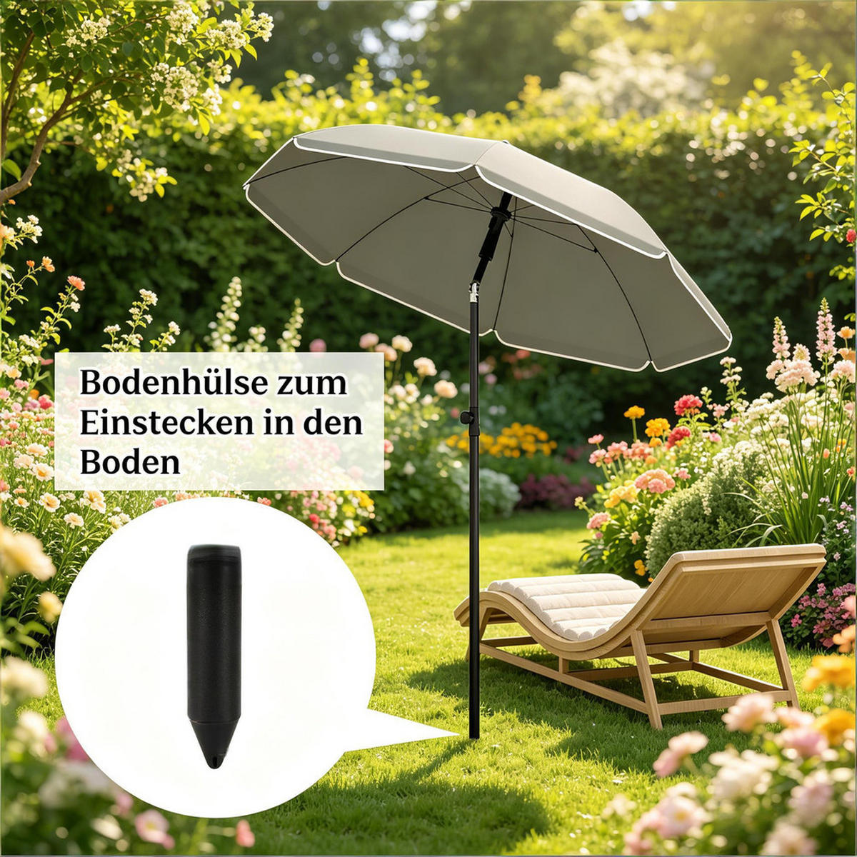 SONNENSCHIRM Metallgestell 135cm Grau Höhenverstellbar Neigbar - Grau, Textil (155/135cm) - Raelunyi