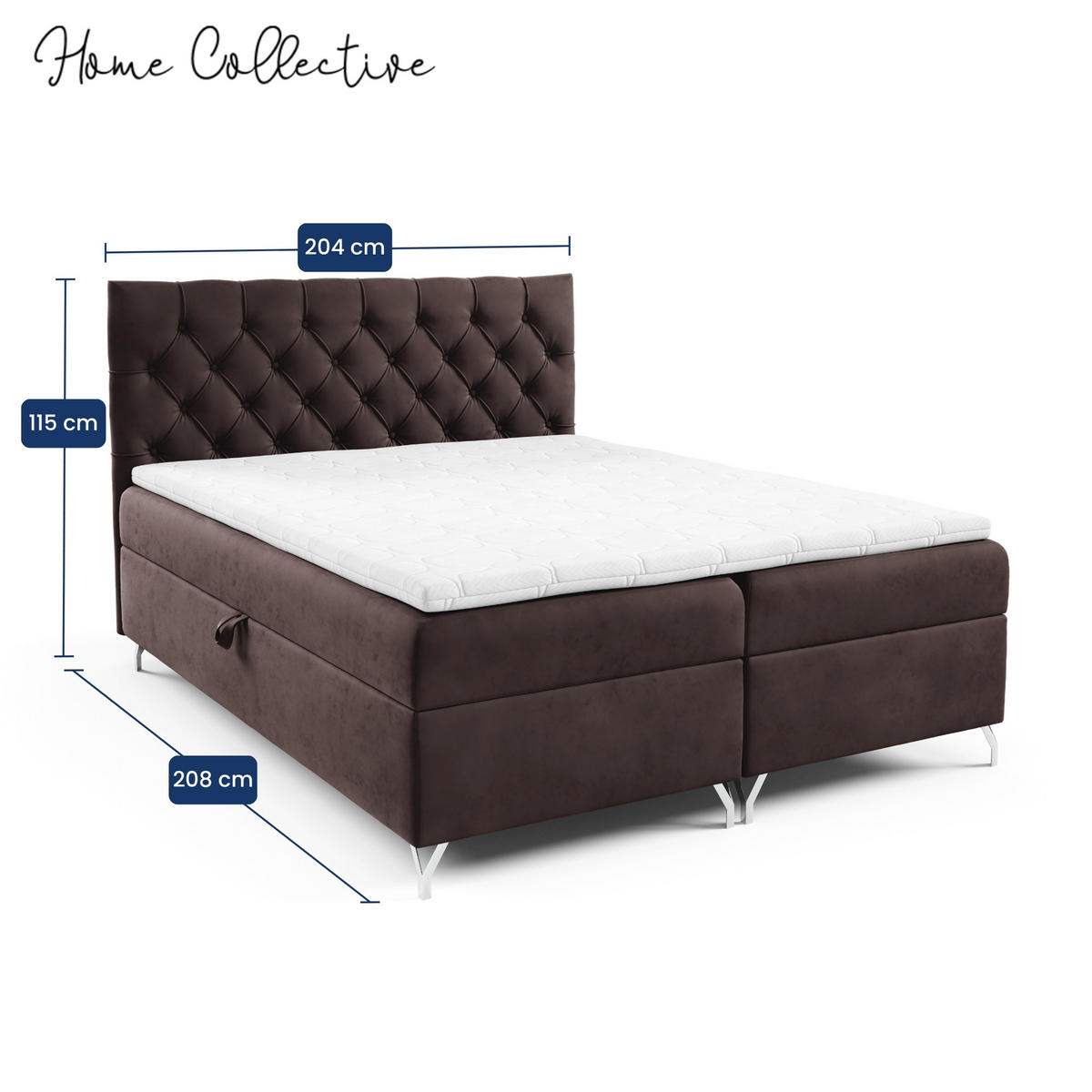 BOXBETT mit Stauraum und Topper Dunkelbraun 200x200 cm - Dunkelbraun, Textil (200/200cm) - Home Collective