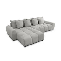 ECKSOFA Bubble mit losen Rückenkissen und Sitzfläche in Bubble-Optik aus weichem Hellgrau Strukturstoff mit schöner Sitzkomfort - Ottomane links - Hellgrau/Schwarz, Holz/Kunststoff (180/306cm) - S-Style Möbel