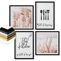 WANDBILDER 4er-Set - 50x50 cm & 40x60 cm Schwarzer Rahmen - Boho-Küchengras-Schriftzug - Schwarz, Kunststoff (50/50cm) - ArtPrintCave