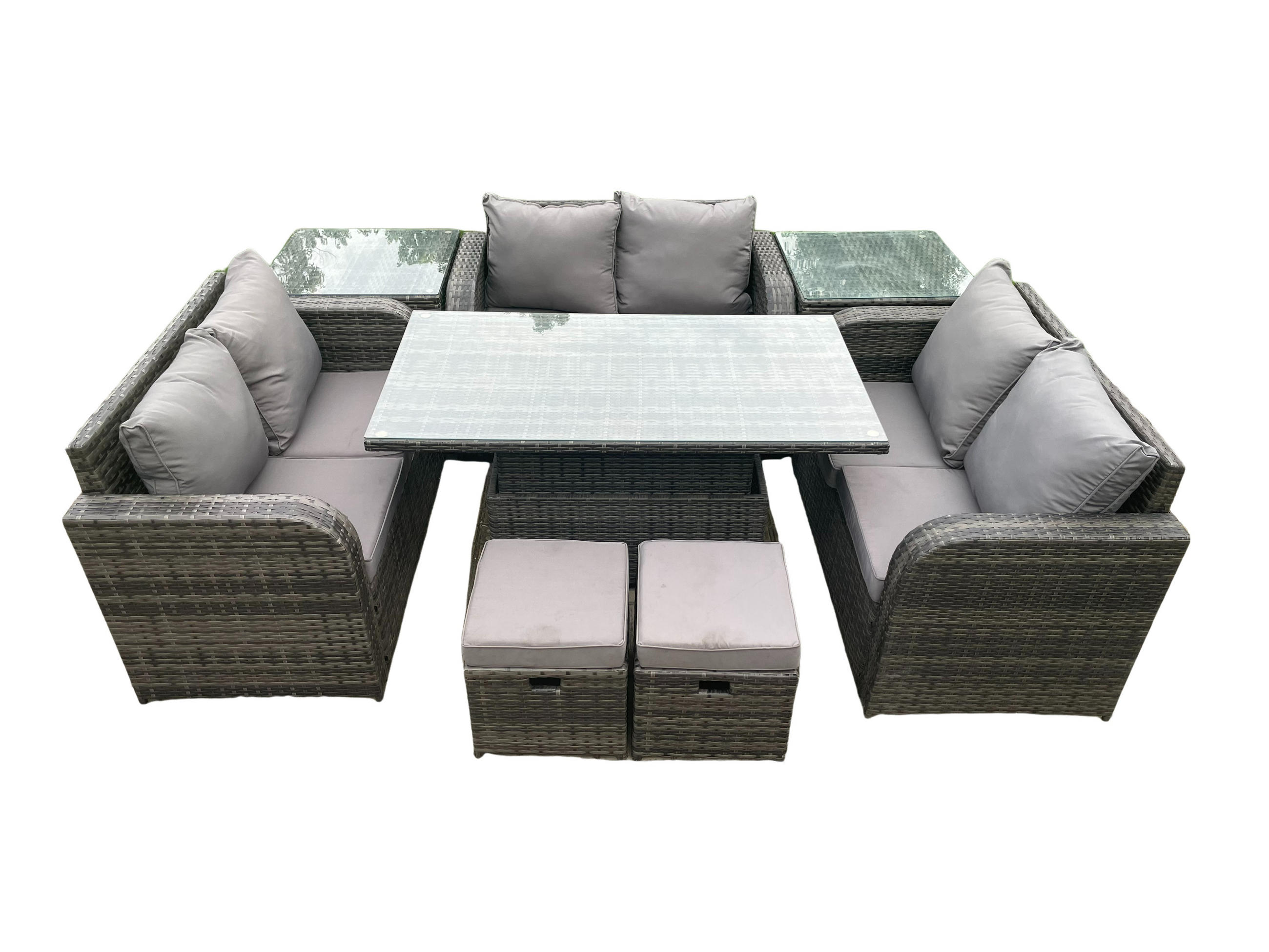 GARTENSOFA SET Polyrattan Dunkelgrau 8-Sitzer - Dunkelgrau, Metall - Fimous