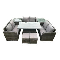 GARTENSOFA SET Polyrattan Dunkelgrau 8-Sitzer - Dunkelgrau, Metall - Fimous