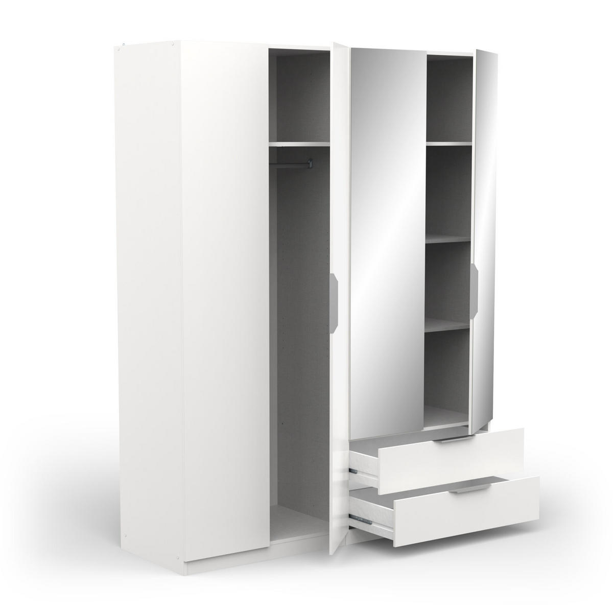 KLEIDERSCHRANK, 4 Türen mit Spiegel - GHOST - Weiß - 157,3 x 51,1 x 203 cm - Weiß, Holz (51.1/203/157.3cm) - Demeyere