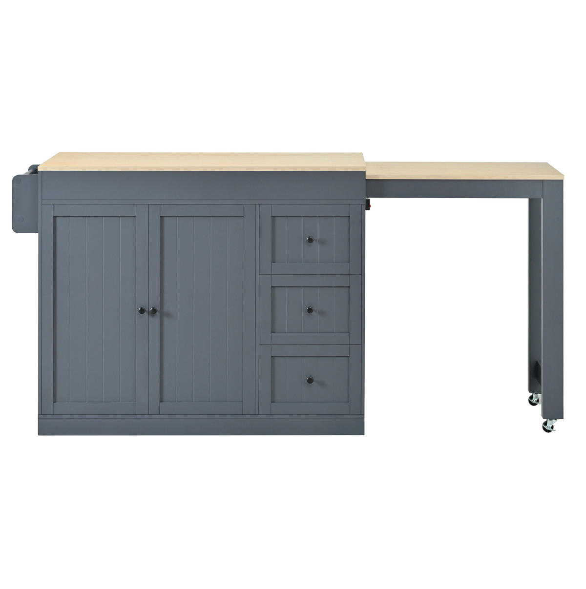 KÜCHENINSEL 112-186,8/45/93 cm mit ausziehbarer Arbeitsplatte, 3 Schubladen und Gewürzregal, MDF, Grau - Grau, Holzwerkstoff (130/93/45cm) - Redom
