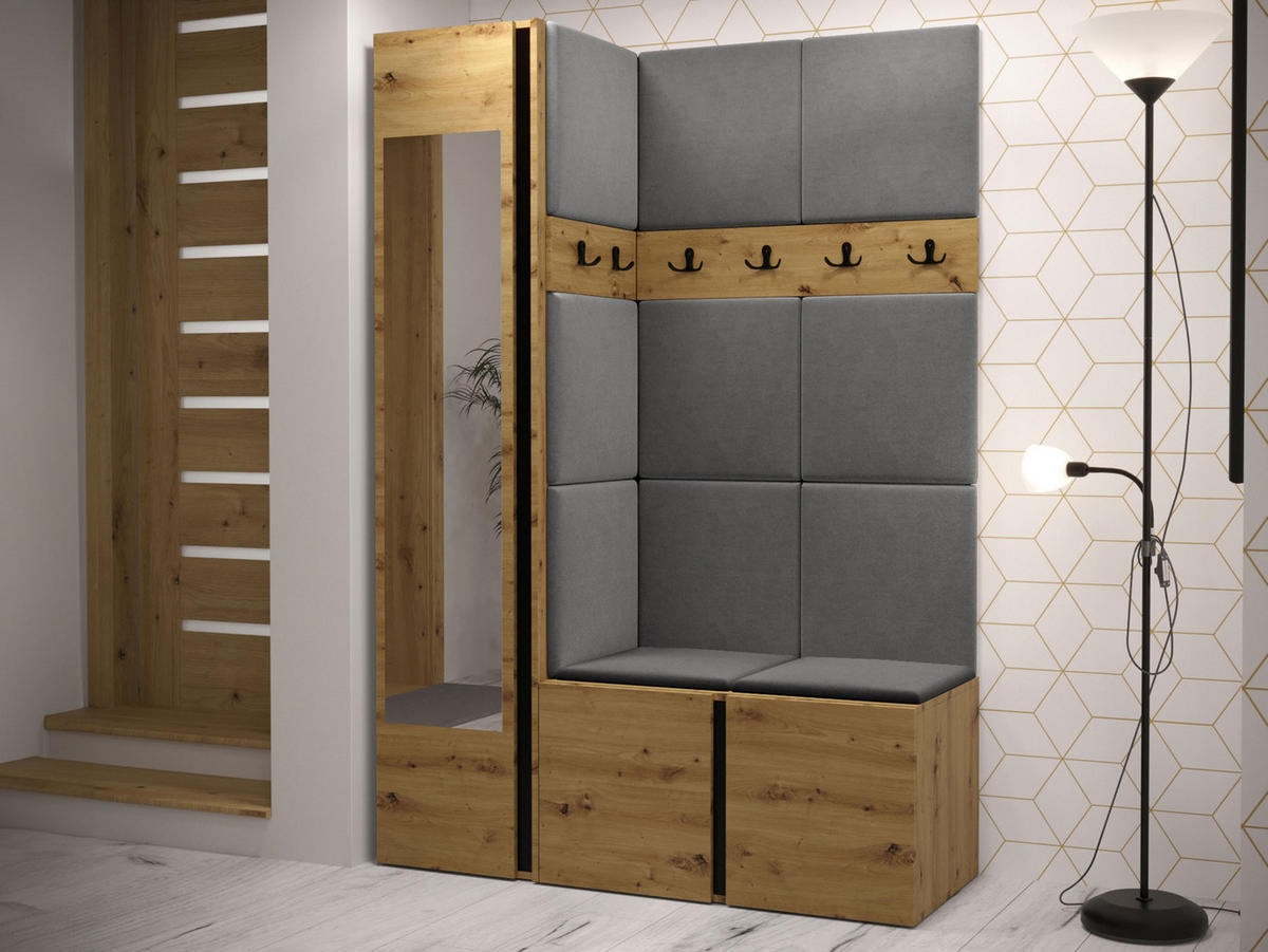 GARDEROBEN-SET Orion X - Eiche Artisan/Grau, Holzwerkstoff/Kunststoff (124/186/46cm) - MIRJAN24