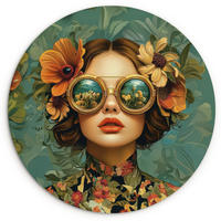 WANDBILD Frau - Blumen - Schmetterlinge - Natur - Vintage 60x60 cm - Petrol, Kunststoff (60/60cm) - MuchoWow