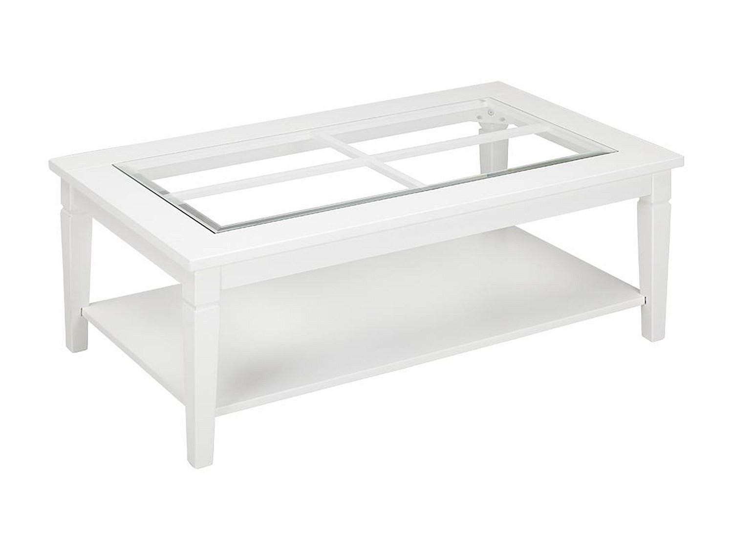 COUCHTISCH - Glas & Kiefernholz - Weiß - GUERANDE - Weiß, Holz (120/70/42cm) - Vente-Unique