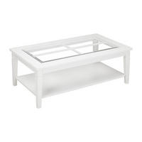 COUCHTISCH - Glas & Kiefernholz - Weiß - GUERANDE - Weiß, Holz (120/70/42cm) - Vente-Unique