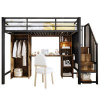 HOCHBETT 90/200 cm aus Metall und MDF mit Kleiderschrank und Schreibtisch Schwarz - Schwarz, Metall (90/200cm) - Modenvie