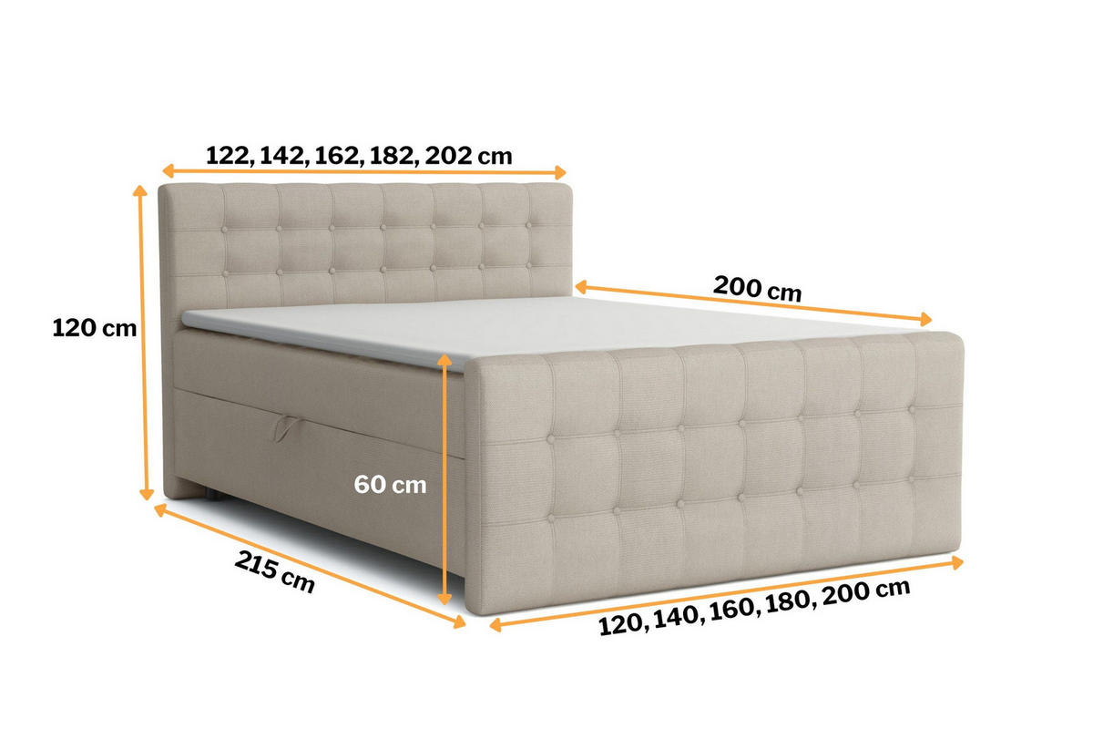 BOXBETT REEL 180/200 in Velours Beige H4 - Beige, Holz/Holzwerkstoff (180/200cm) - Deine Möbel 24