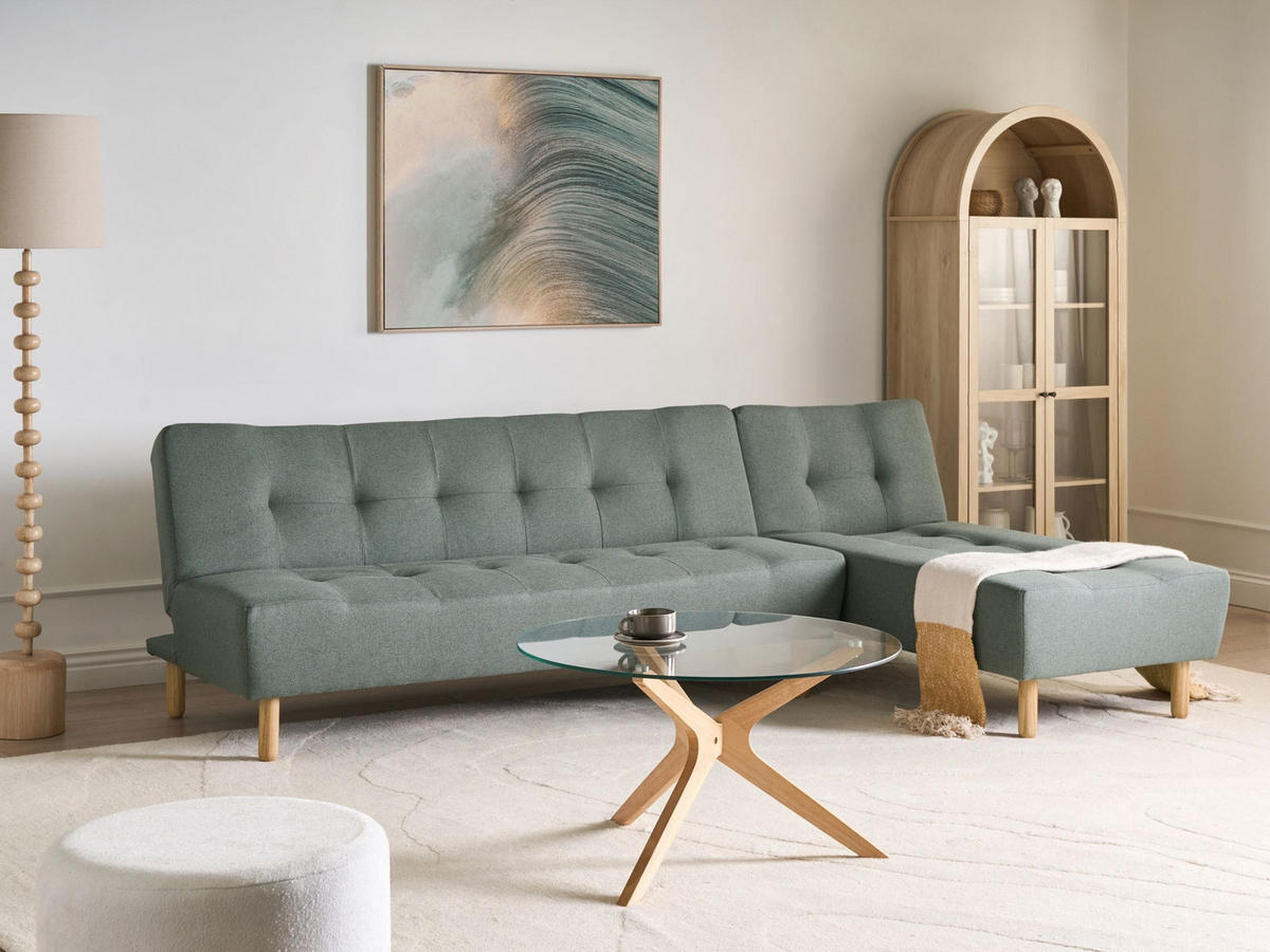 ECKSCHLAFSOFA Modul 4-Sitzer Stoff Grün linksseitig Alsten - Braun/Grün, Textil (258/161cm) - Beliani