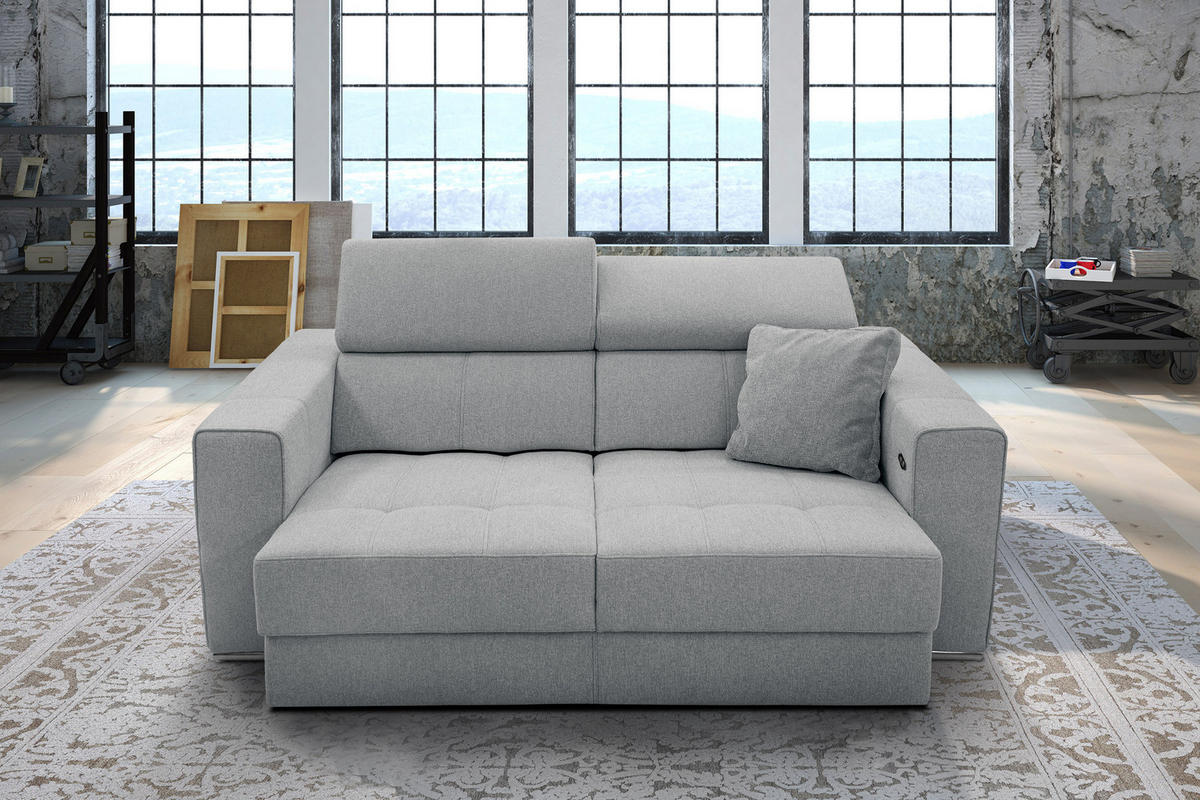 SOFA QUARTZ 3-Sitzer mit Ausziehsitz, silberfarben - Silberfarben, Holzwerkstoff/Textil (202/80/102cm) - Courtois Laville