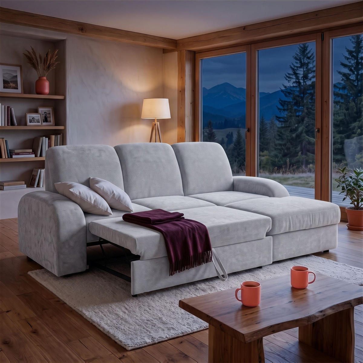 ECKSOFA VIBE S Rechts mit Schlaffunktion 130x202 Chenille Hellgrau - Hellgrau/Schwarz, Holz/Kunststoff (160/250cm) - Muffo