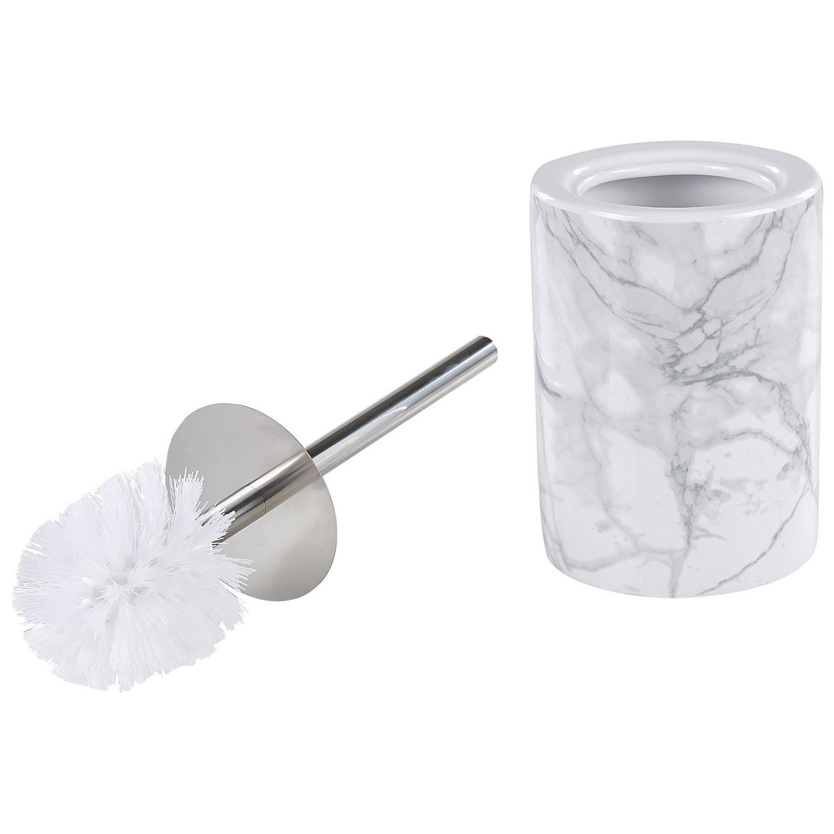 BADEZIMMER Set 4-teilig Keramik Marmoroptik Arauco - Weiß, Keramik (12/35/12cm) - Beliani