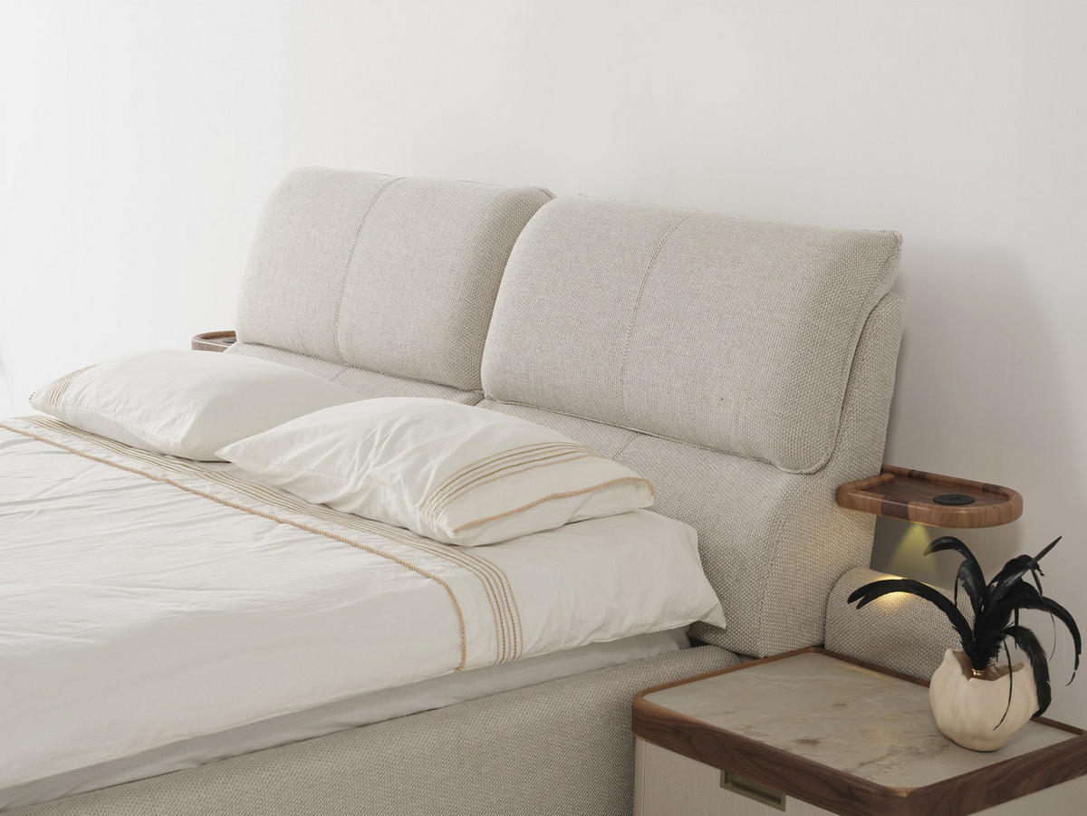 BETTANLAGE Estella Typ-3 Bett mit Kopfteil, 2 Nachttische und Kleiderschrank - Creme, Holzwerkstoff (160/200cm)