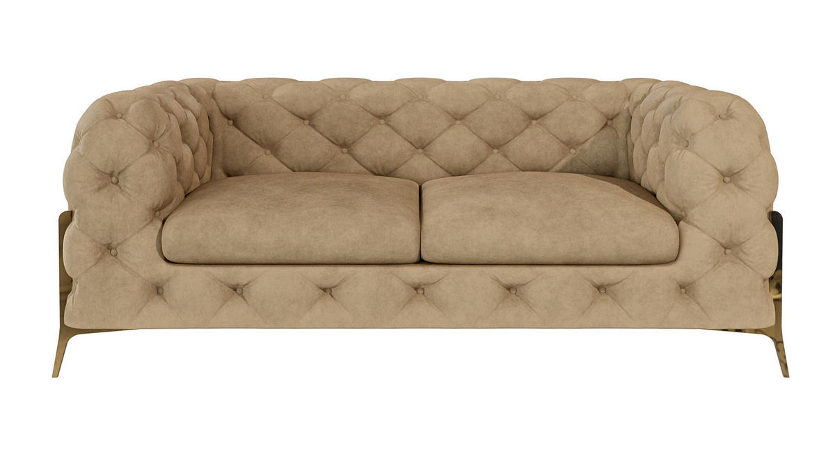 CHESTERFIELD-SOFA 2-Sitzer Lexi Beige Samt - Beige/Goldfarben, Holz/Textil (185/75/100cm) - S-Style Möbel