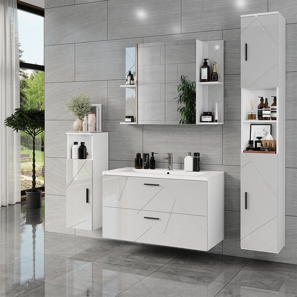 MIDISCHRANK Irma Weiß/Weiß Hochglanz 30 x 93 cm mit Tür - Weiß Hochglanz, Holzwerkstoff (30/93/30cm) - Vicco