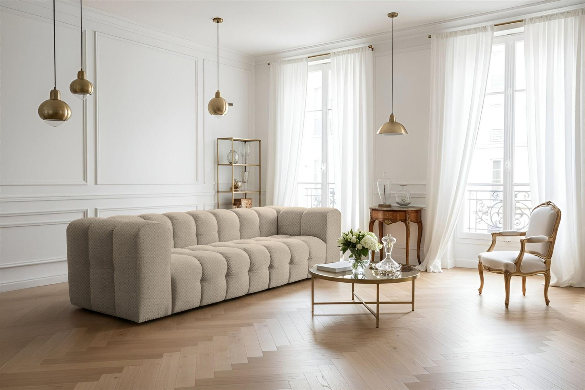 SOFA 4-sitzer Solvie In Moly - Beige, Holzwerkstoff/Textil (250/75/106cm) - Fun Möbel