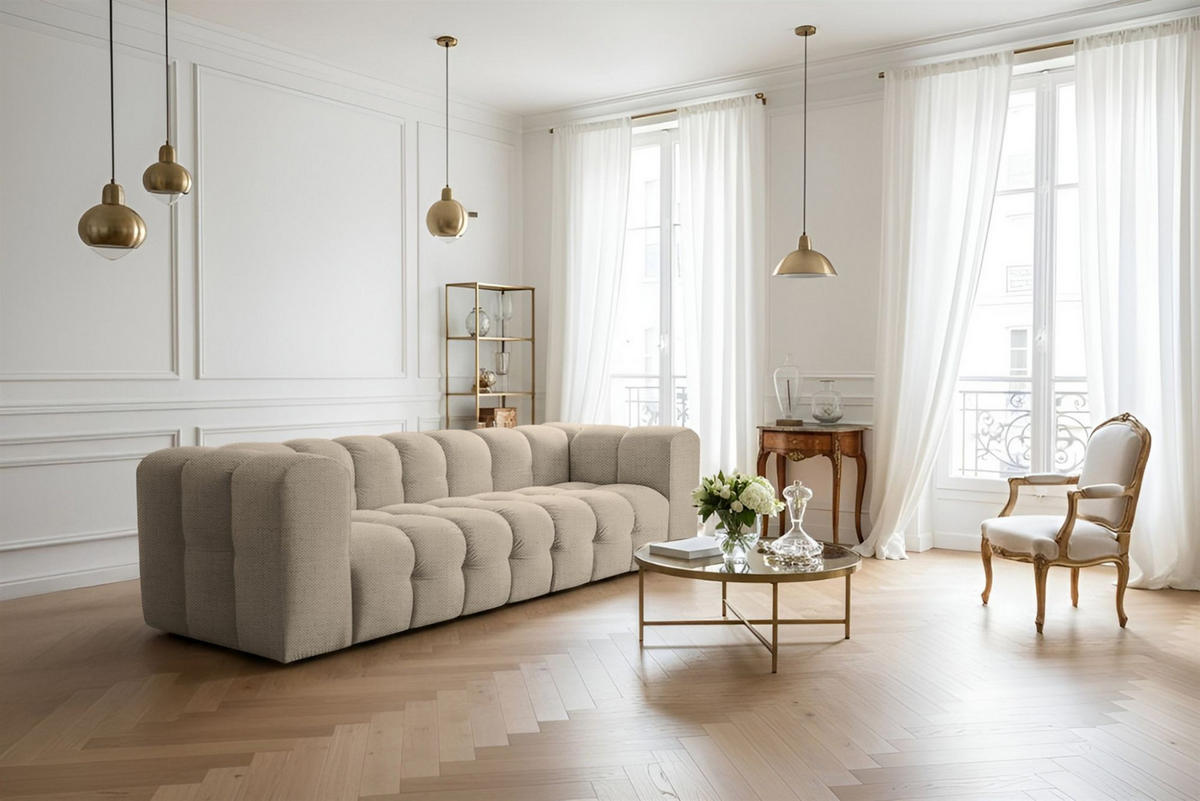 SOFASET Solvie 4-4 In Moly - Beige, Holzwerkstoff/Textil (250/75/106cm) - Fun Möbel