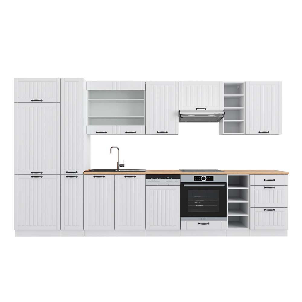 KÜCHENZEILE Fame-Line Weiß Landhaus/Weiß 355 cm, AP Eiche - Creme/Weiß, Holzwerkstoff (355/81.6/60cm) - Vicco